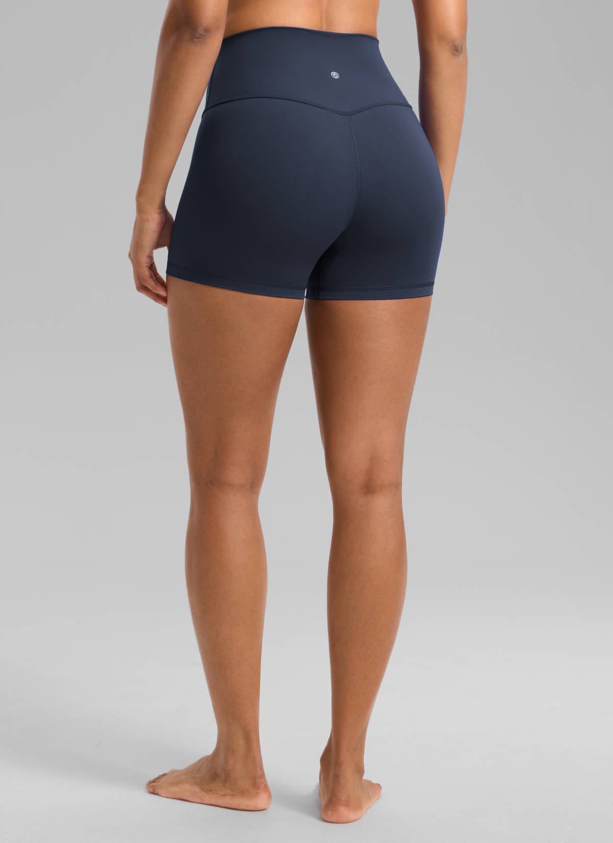 CRZ YOGA Women's Yoga High Rise Biker Shorts Nakedfeel Shorts 4'' Navy @model_info:Barbara