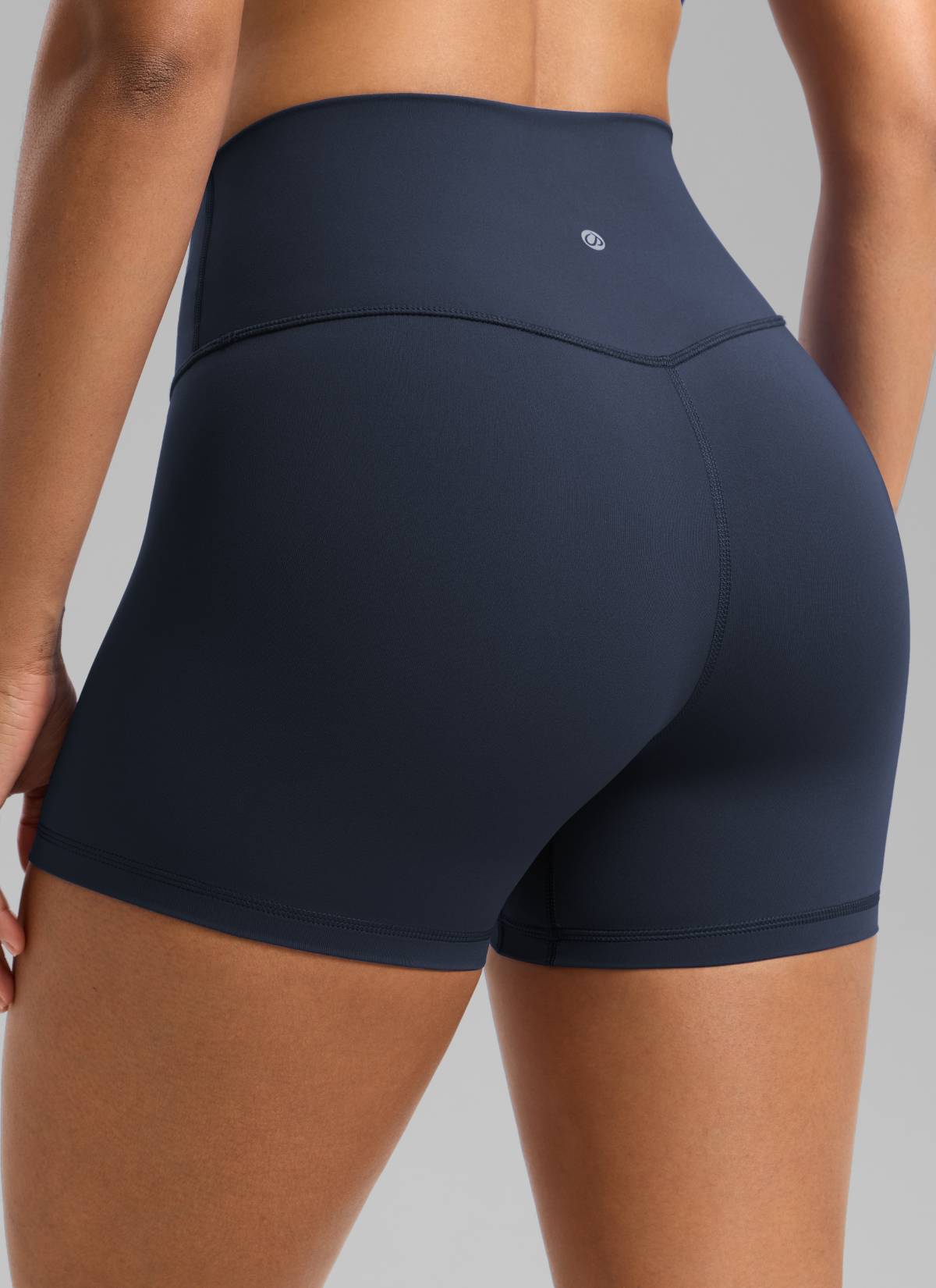 CRZ YOGA Women's Yoga High Rise Biker Shorts Nakedfeel Shorts 4'' Navy @model_info:Barbara