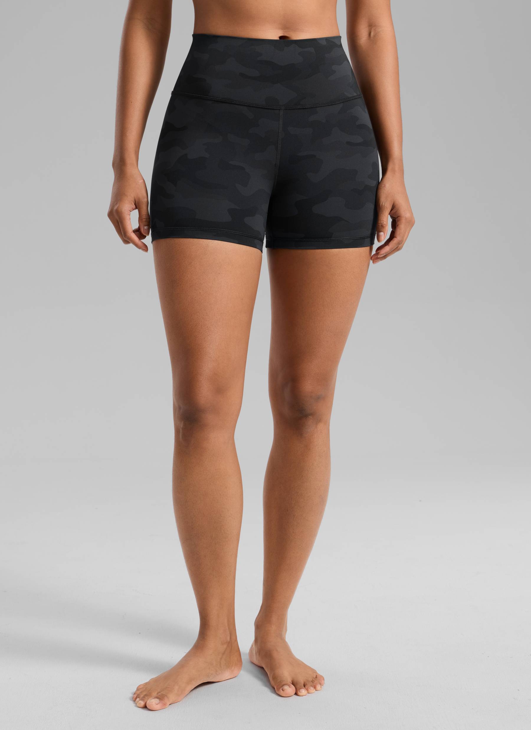 CRZ YOGA Women's Yoga High Rise Biker Shorts Nakedfeel Shorts 4'' Dark grey camouflage