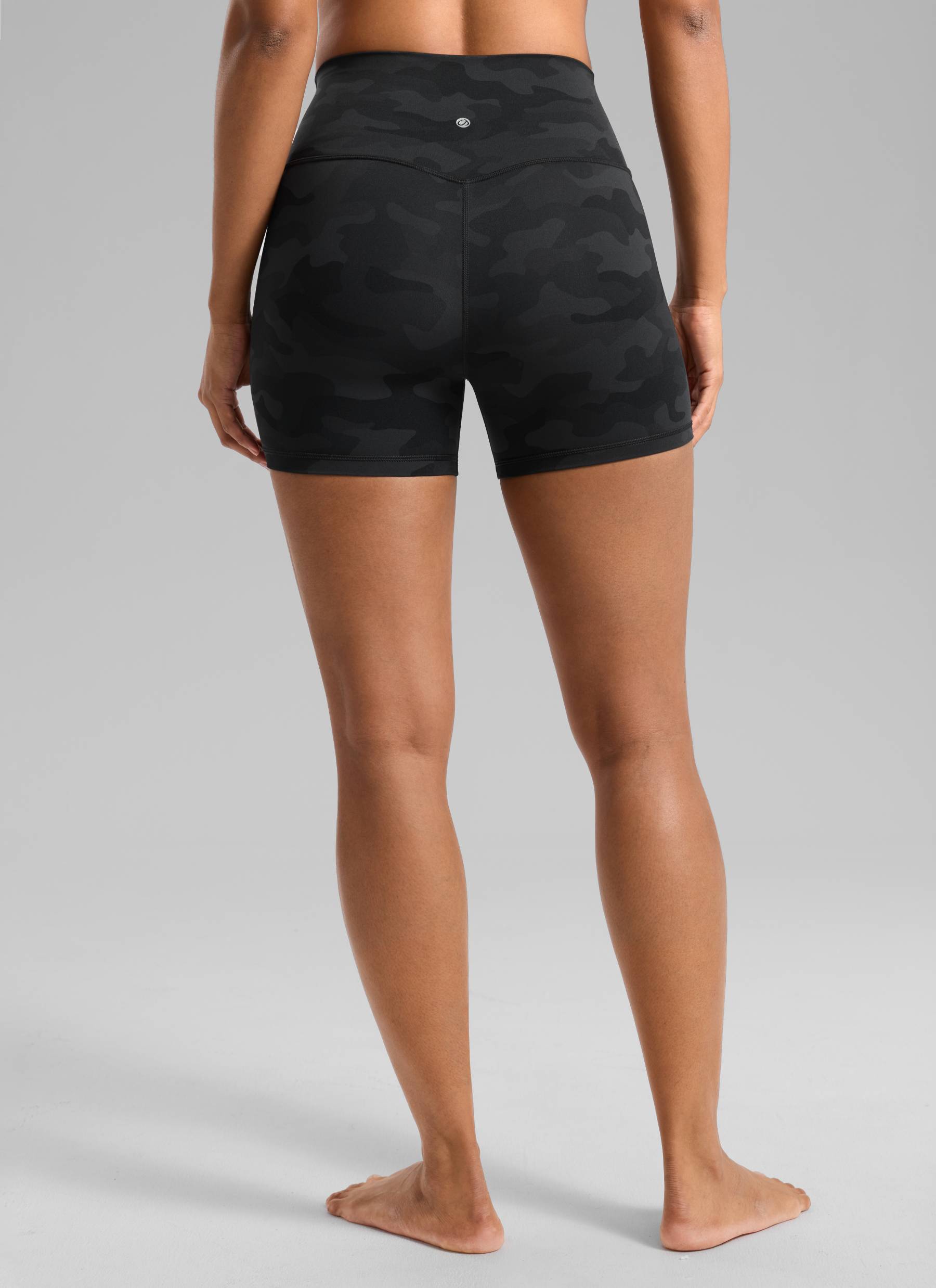 CRZ YOGA Women's Yoga High Rise Biker Shorts Nakedfeel Shorts 4'' Dark grey camouflage