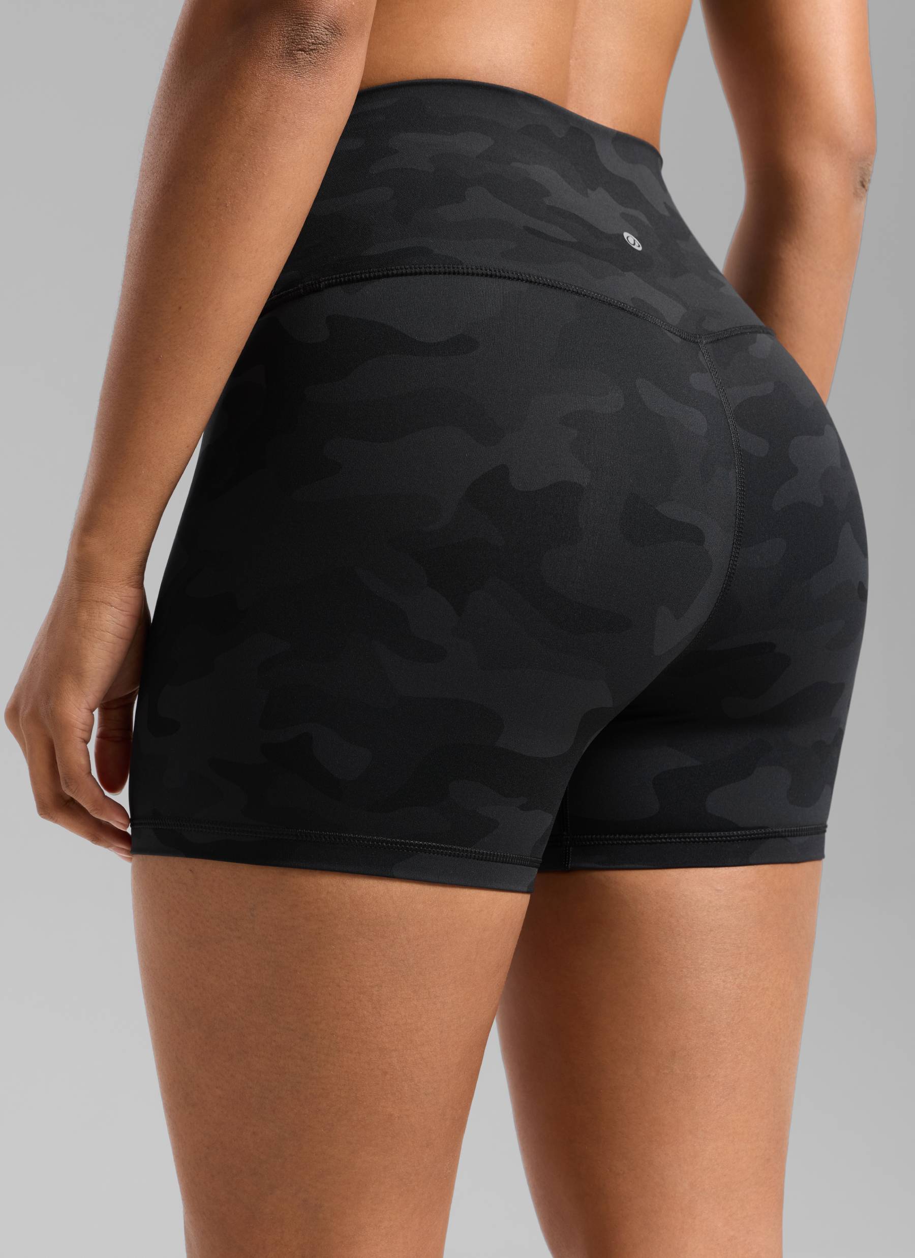 CRZ YOGA Women's Yoga High Rise Biker Shorts Nakedfeel Shorts 4'' Dark grey camouflage