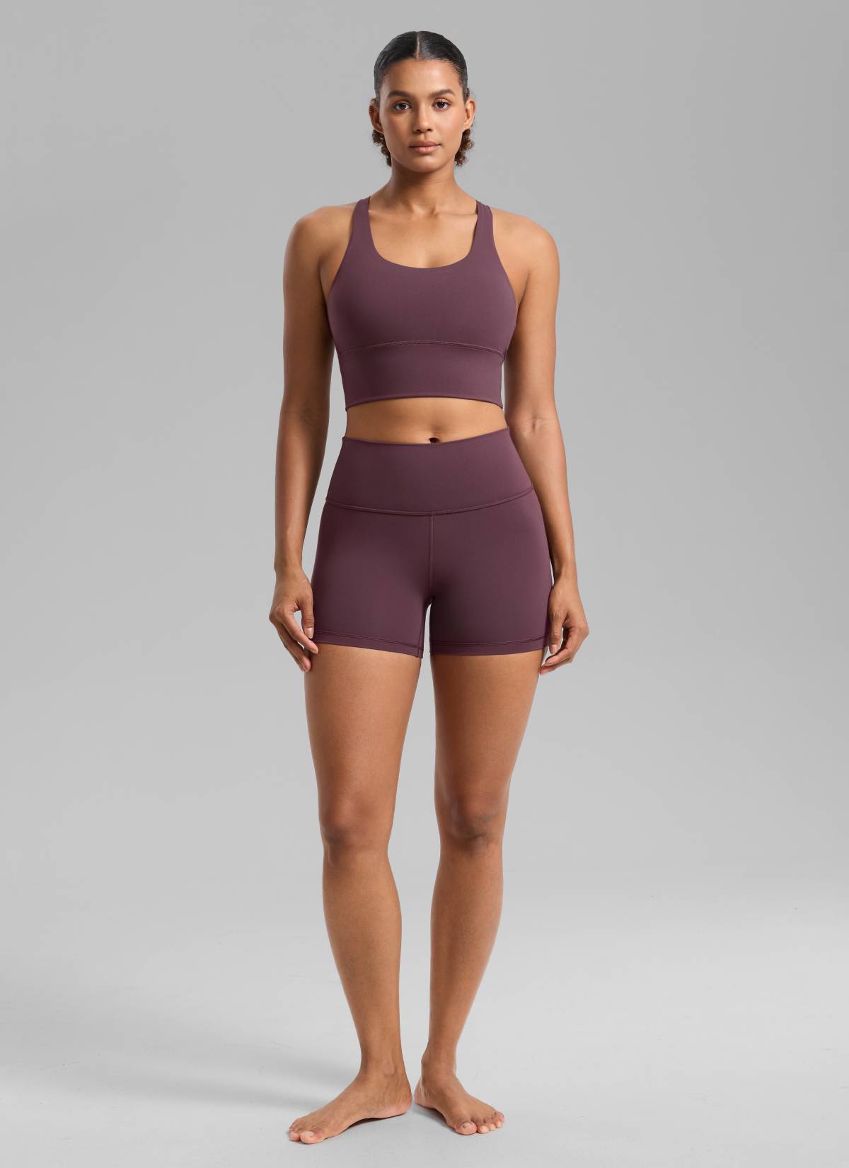 CRZ YOGA Women's Yoga High Rise Biker Shorts Nakedfeel Shorts 4'' Arctic Plum
