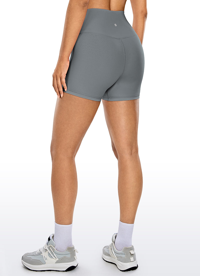 CRZ YOGA Women's Yoga High Rise Biker Shorts Nakedfeel Shorts 4'' Dark Carbon