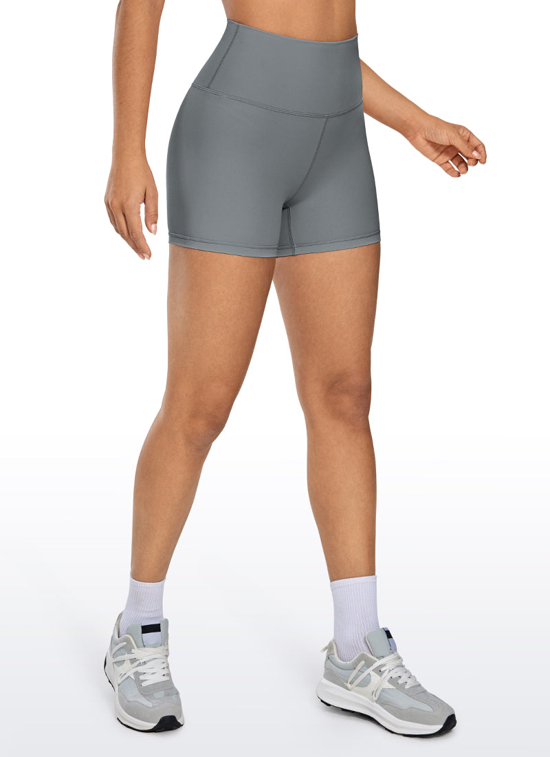 CRZ YOGA Women's Yoga High Rise Biker Shorts Nakedfeel Shorts 4'' Dark Carbon