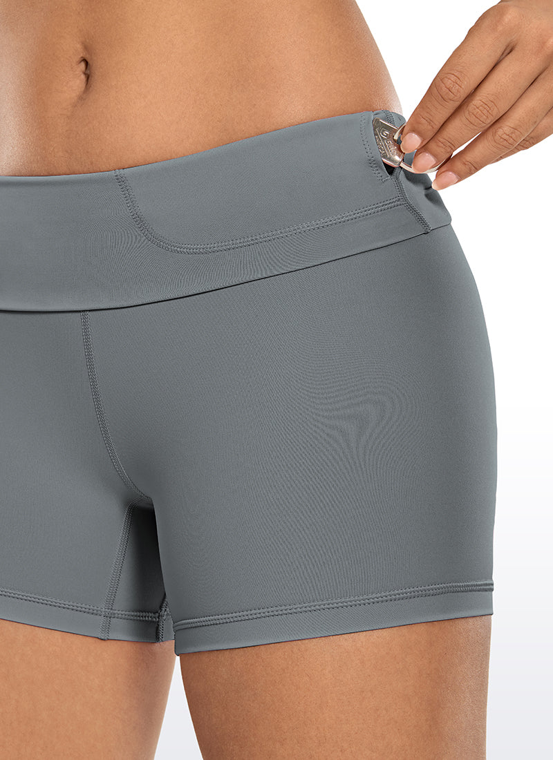 CRZ YOGA Women's Yoga High Rise Biker Shorts Nakedfeel Shorts 4'' Dark Carbon @model_info:NEW3