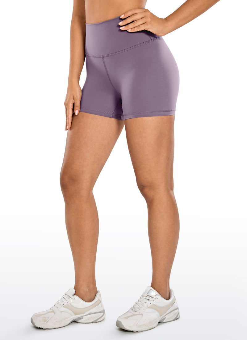 CRZ YOGA Women's Yoga High Rise Biker Shorts Nakedfeel Shorts 4'' Matt Purple