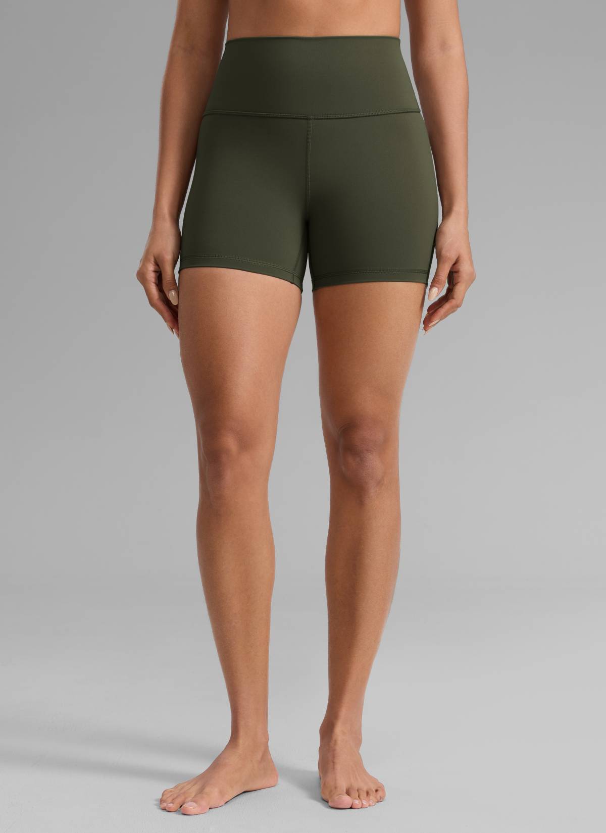 CRZ YOGA Women's Yoga High Rise Biker Shorts Nakedfeel Shorts 4'' Olive Green