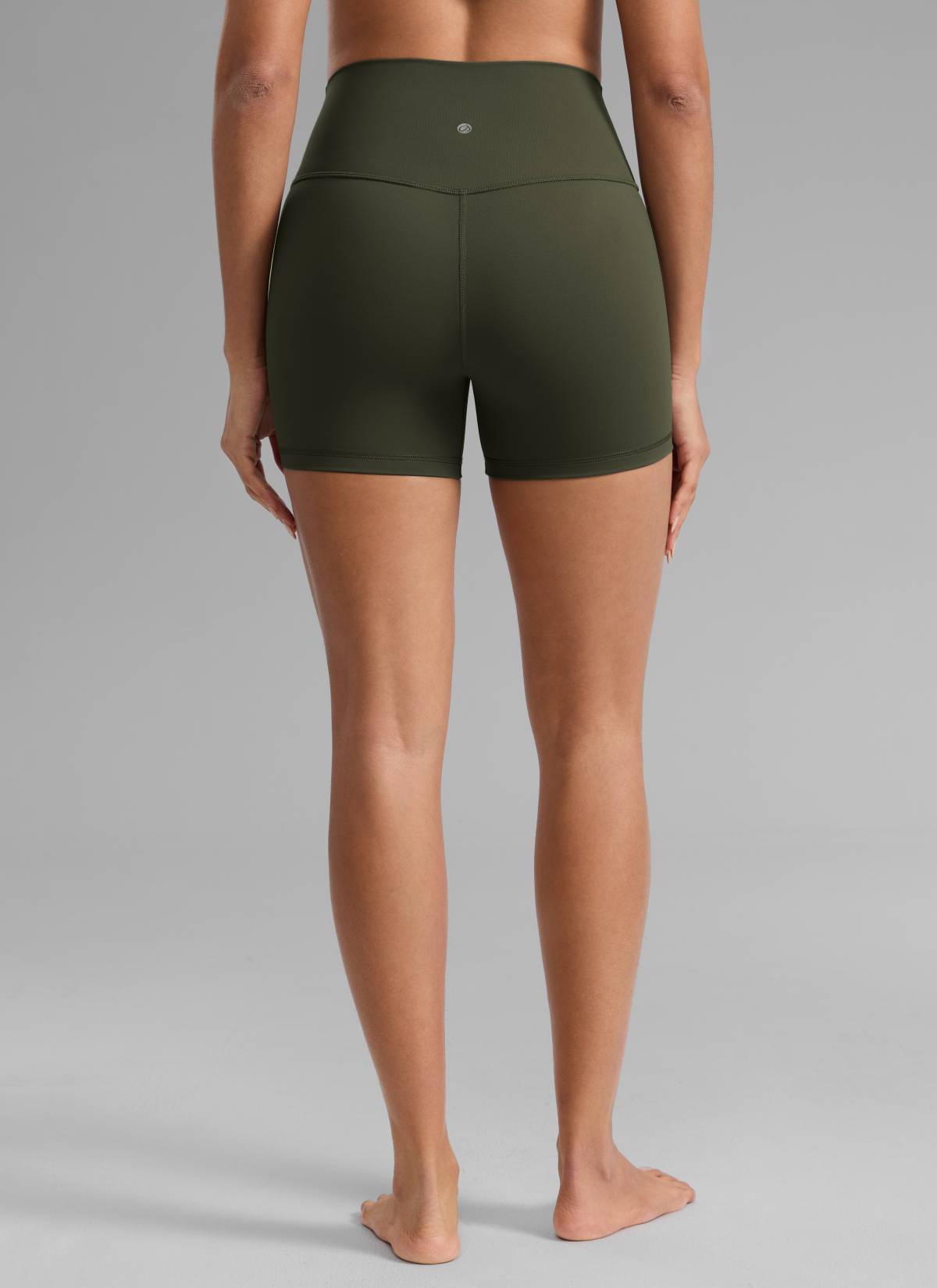 CRZ YOGA Women's Yoga High Rise Biker Shorts Nakedfeel Shorts 4'' Olive Green