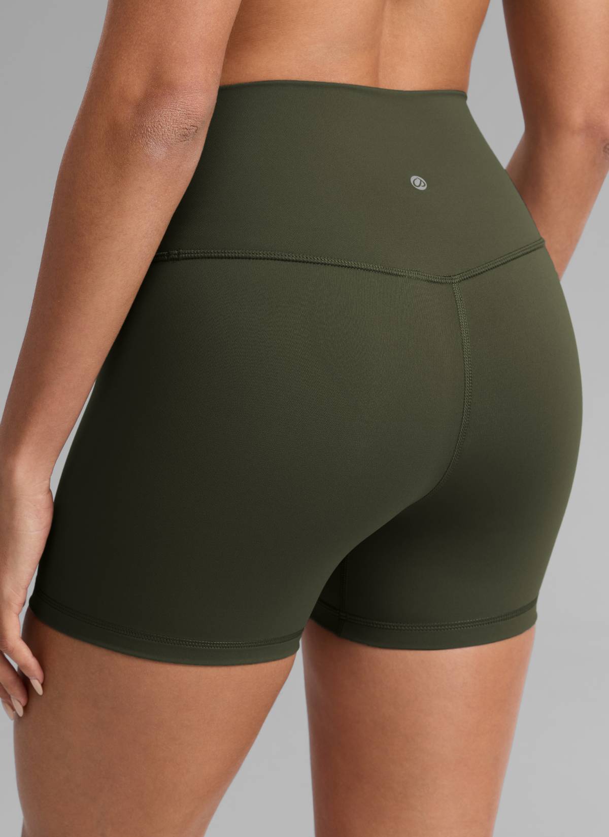 CRZ YOGA Women's Yoga High Rise Biker Shorts Nakedfeel Shorts 4'' Olive Green