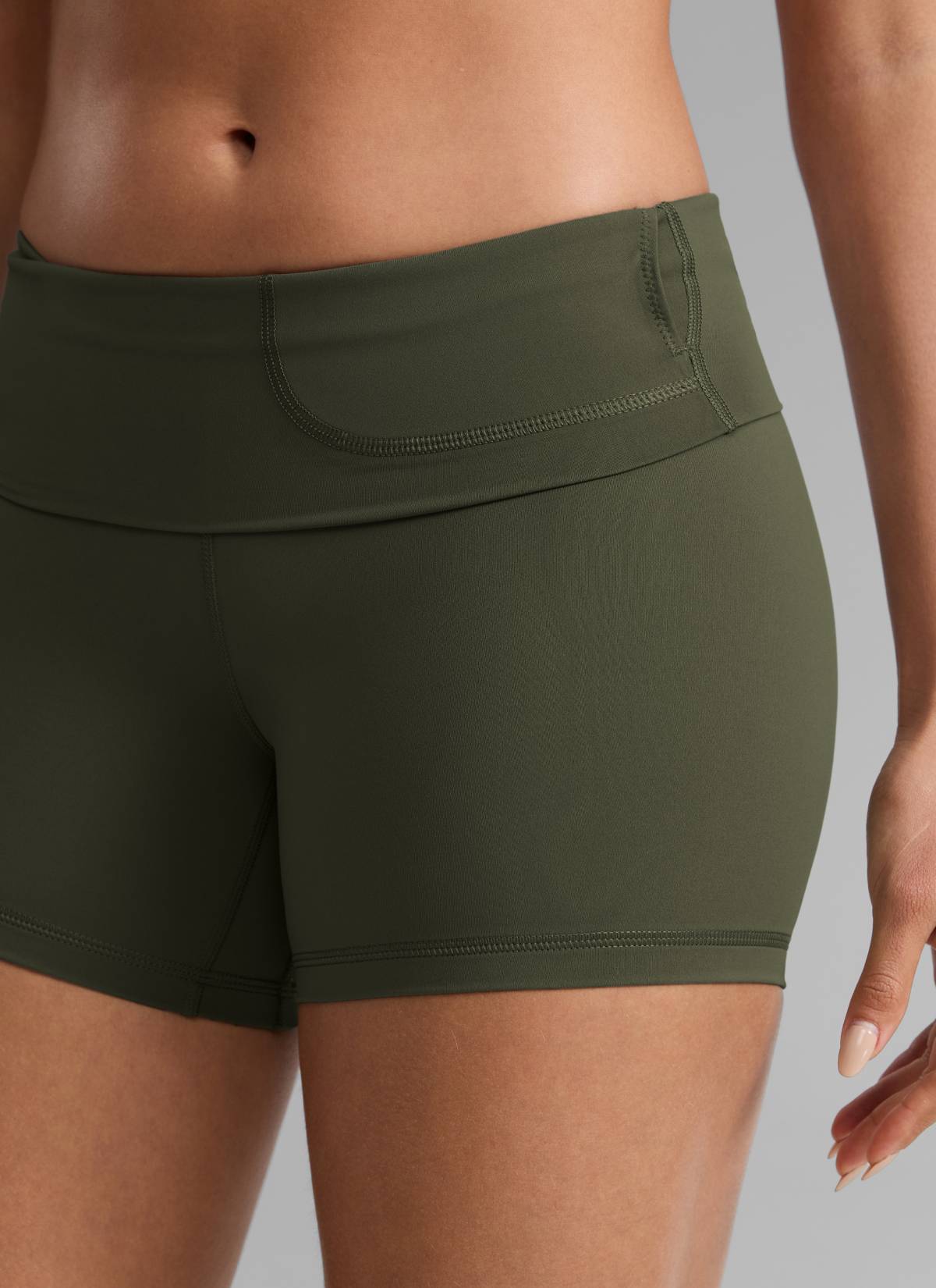 CRZ YOGA Women's Yoga High Rise Biker Shorts Nakedfeel Shorts 4'' Olive Green