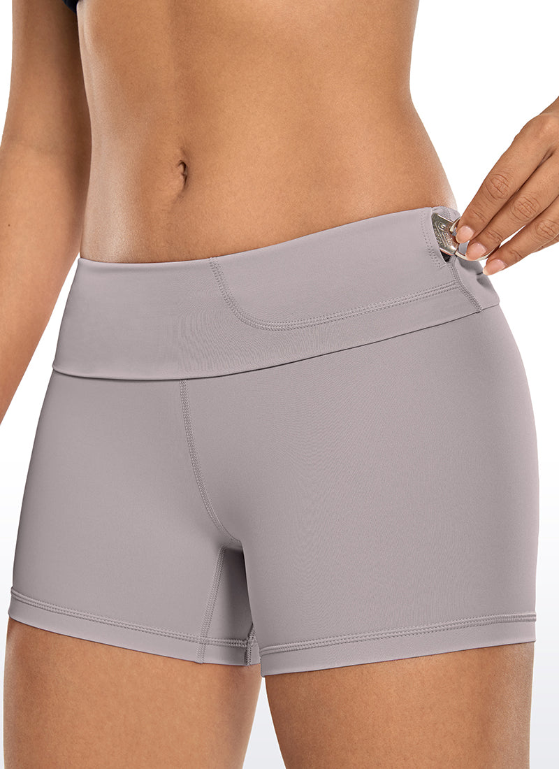 CRZ YOGA Women's Yoga High Rise Biker Shorts Nakedfeel Shorts 4'' Lunar Rock @model_info:Deni