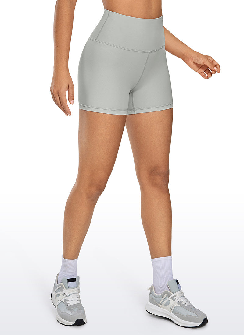 CRZ YOGA Women's Yoga High Rise Biker Shorts Nakedfeel Shorts 4'' Sterling @model_info:Gabe