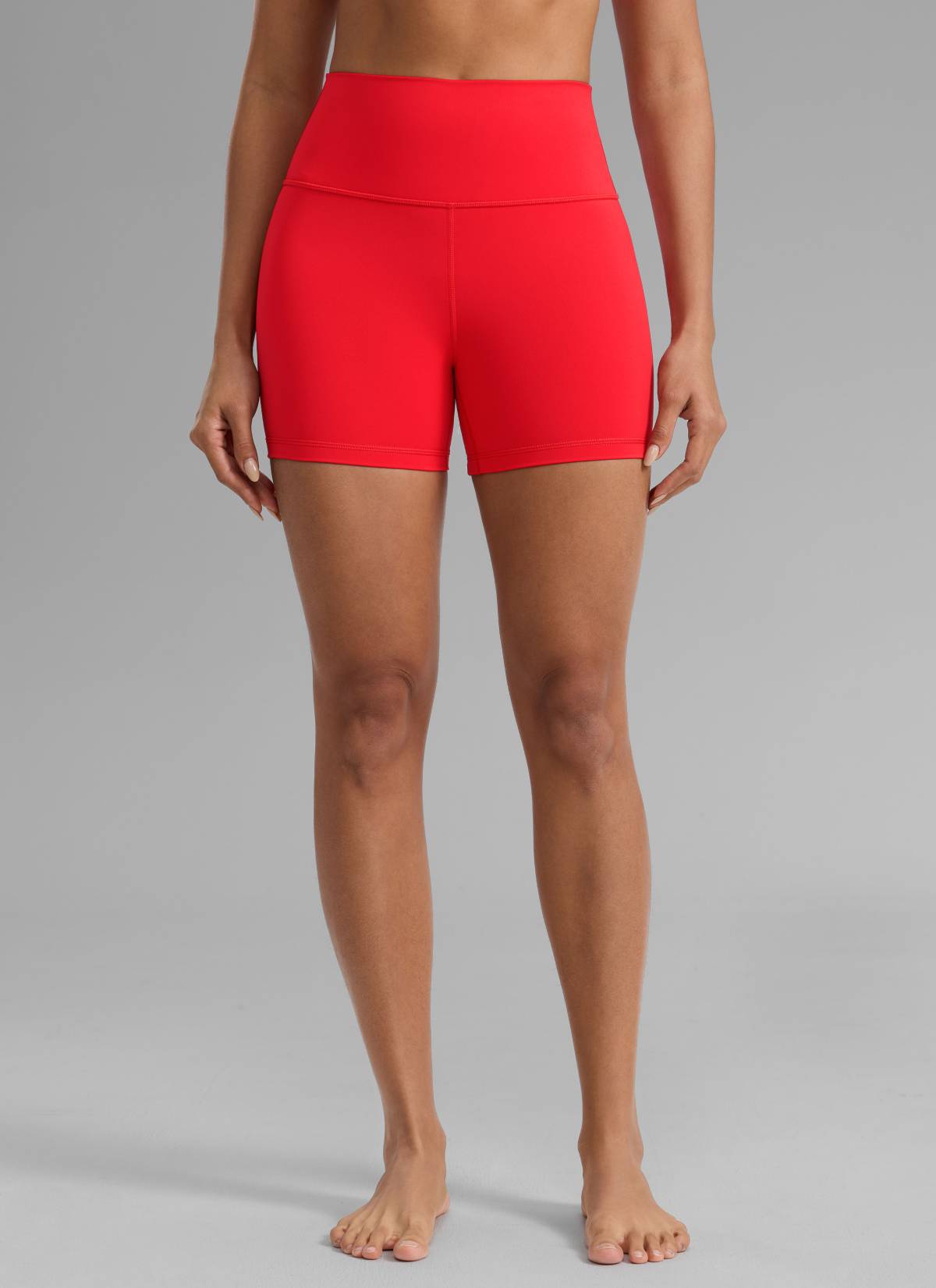 CRZ YOGA Women's Yoga High Rise Biker Shorts Nakedfeel Shorts 4'' Deep Red