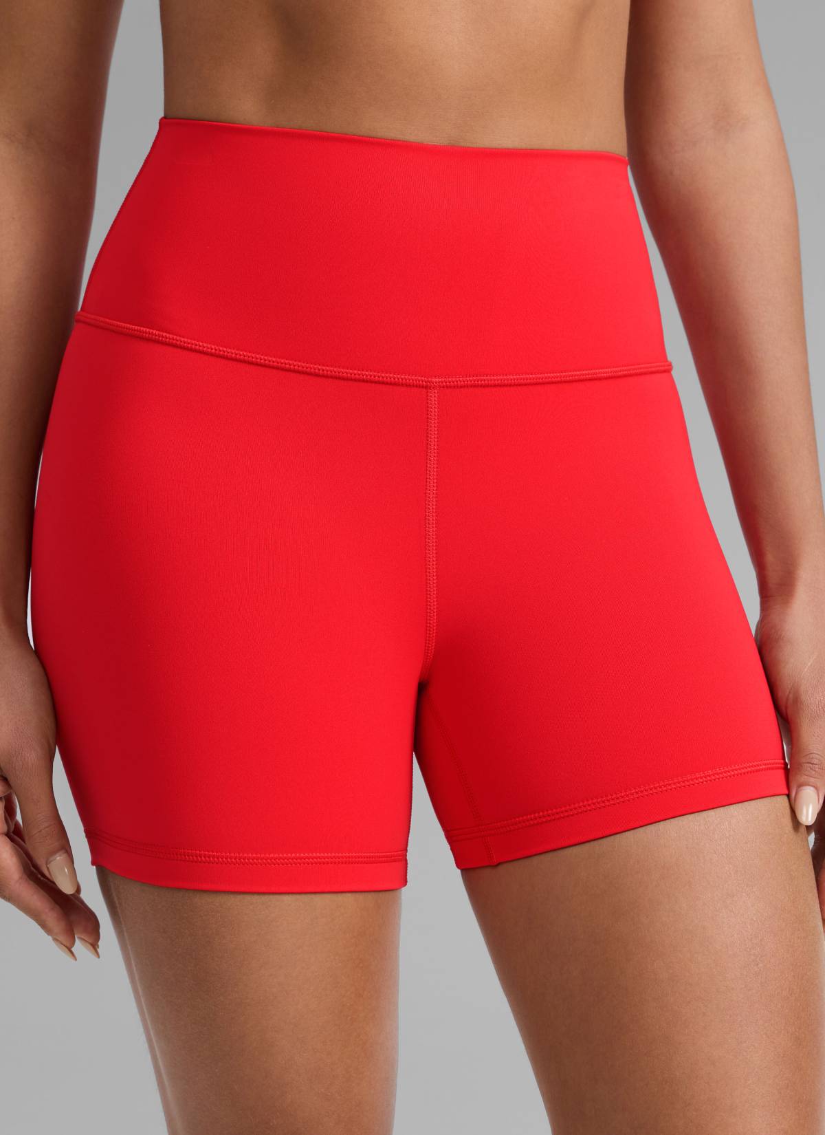 CRZ YOGA Women's Yoga High Rise Biker Shorts Nakedfeel Shorts 4'' Deep Red