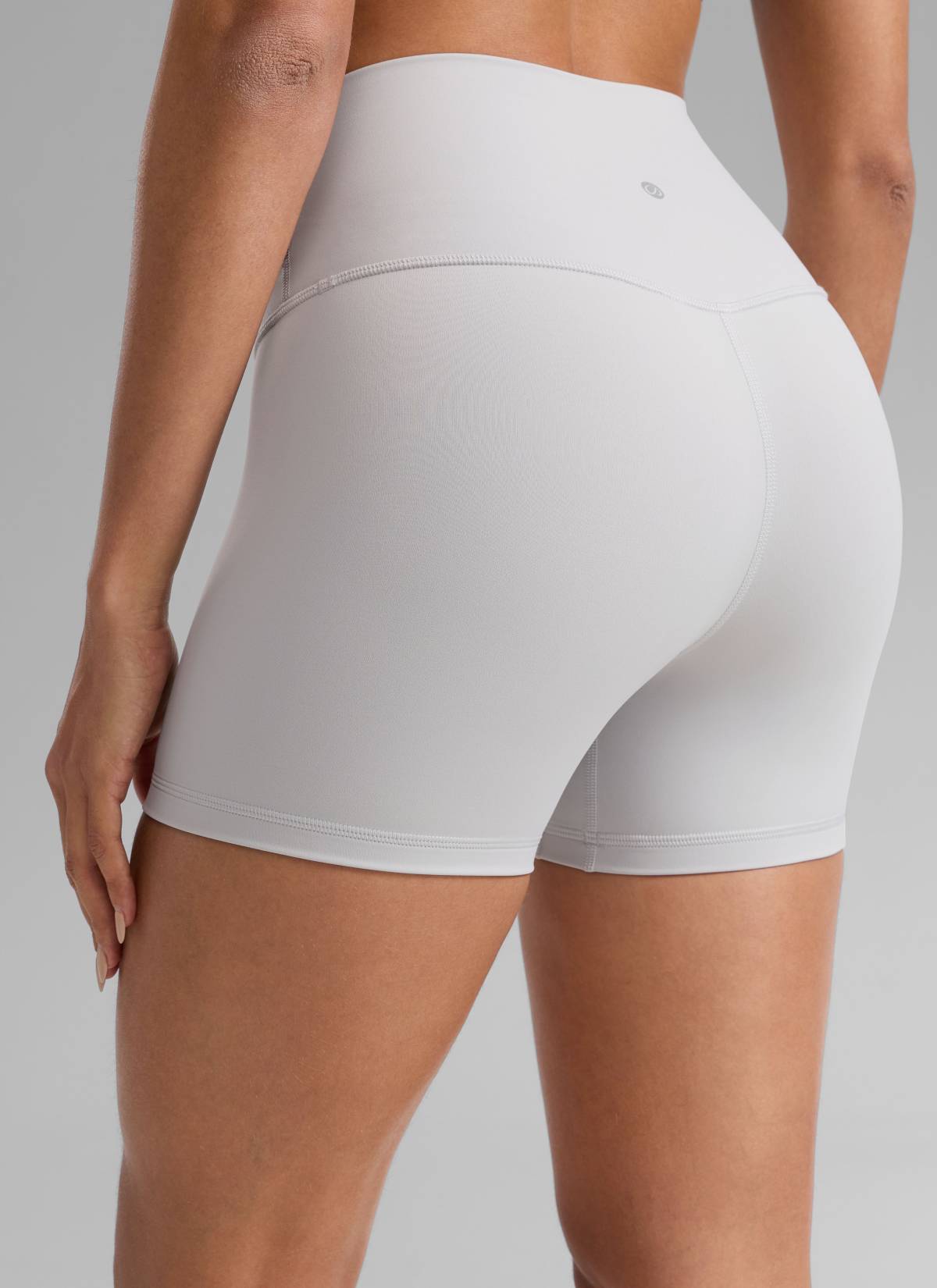 CRZ YOGA Women's Yoga High Rise Biker Shorts Nakedfeel Shorts 4'' Platinum Grey @model_info:Dany