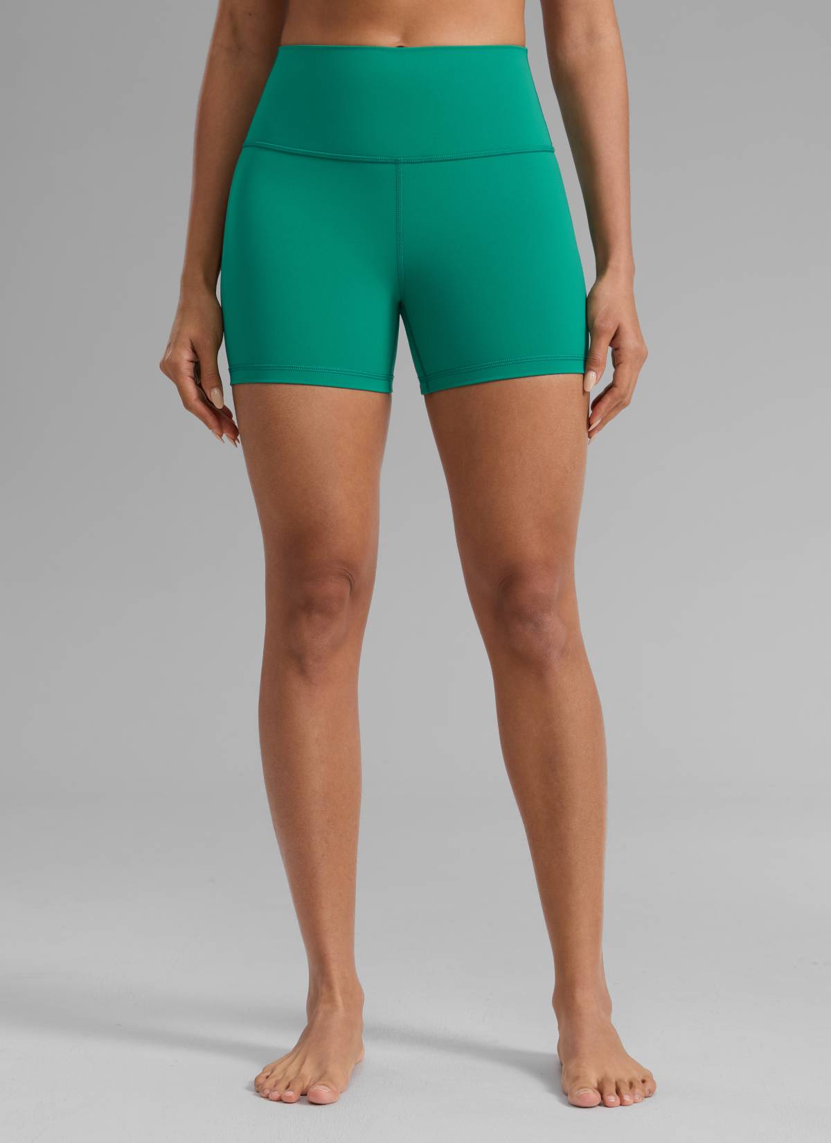 CRZ YOGA Women's Yoga High Rise Biker Shorts Nakedfeel Shorts 4'' Cascadia Green