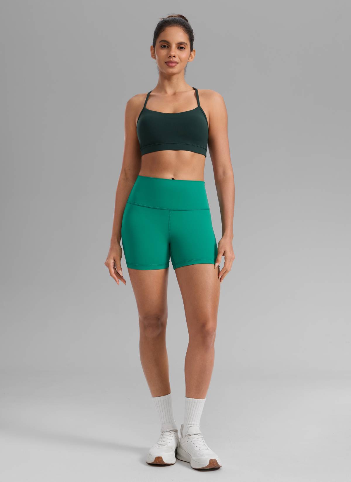 CRZ YOGA Women's Yoga High Rise Biker Shorts Nakedfeel Shorts 4'' Cascadia Green