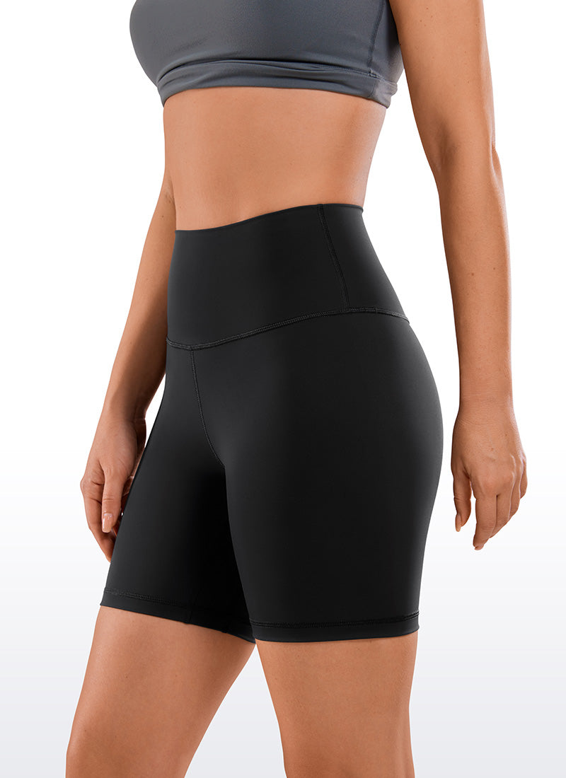 CRZ YOGA Women's Yoga High Rise Biker Shorts Nakedfeel Shorts 6'' Black @model_info:Hanna