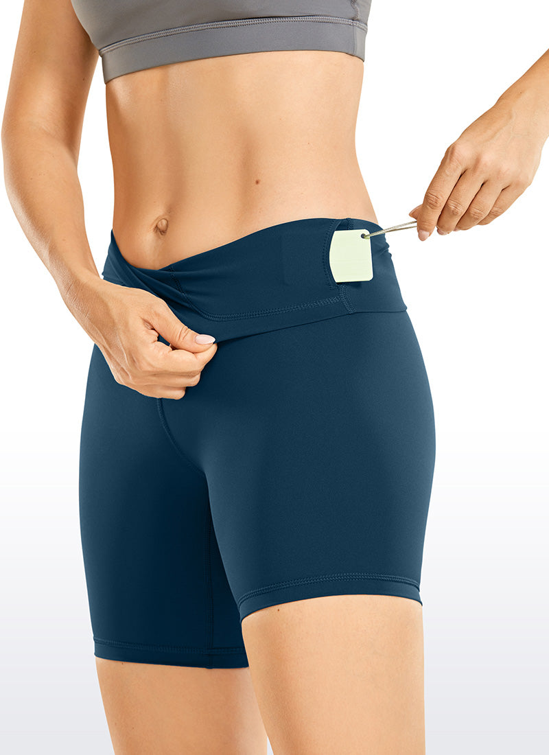 CRZ YOGA Women's Yoga High Rise Biker Shorts Nakedfeel Shorts 6'' French Navy