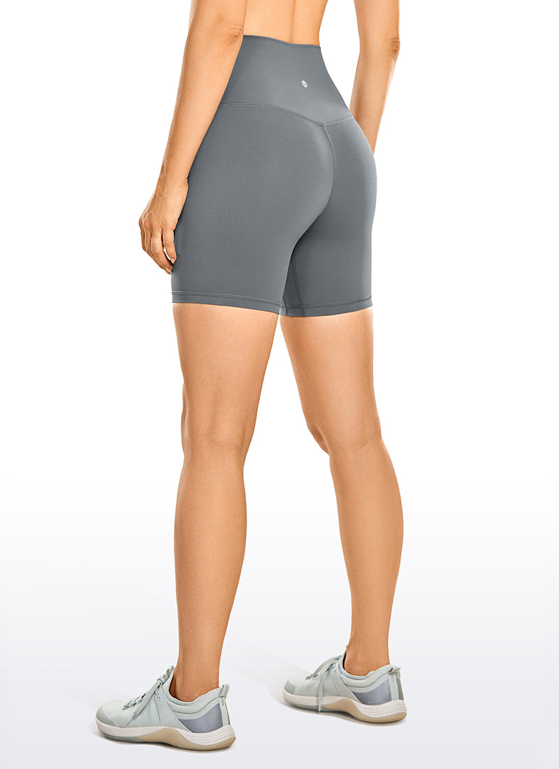 CRZ YOGA Women's Yoga High Rise Biker Shorts Nakedfeel Shorts 6'' Dark Carbon @model_info:N