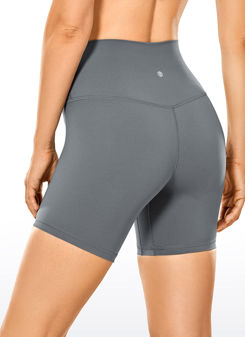 CRZ YOGA Women's Yoga High Rise Biker Shorts Nakedfeel Shorts 6'' Dark Carbon