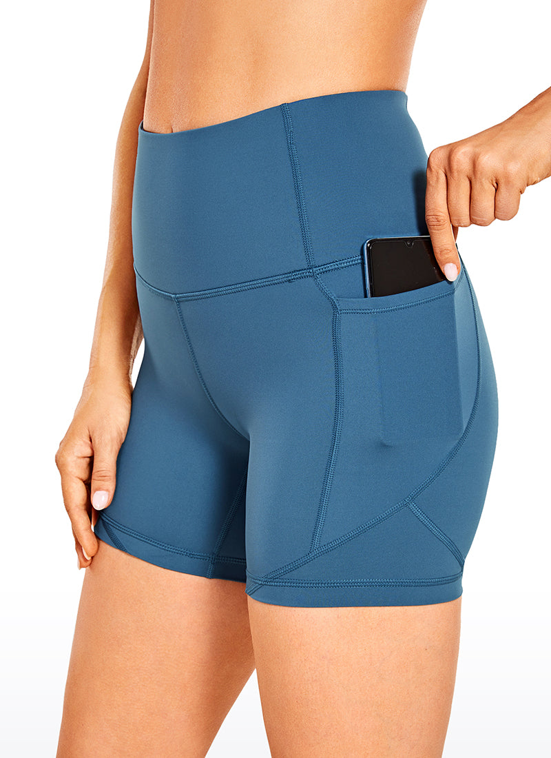 CRZ YOGA Women's Train High Rise Biker Nakedfeel Pocket Shorts 5'' Petrol Blue