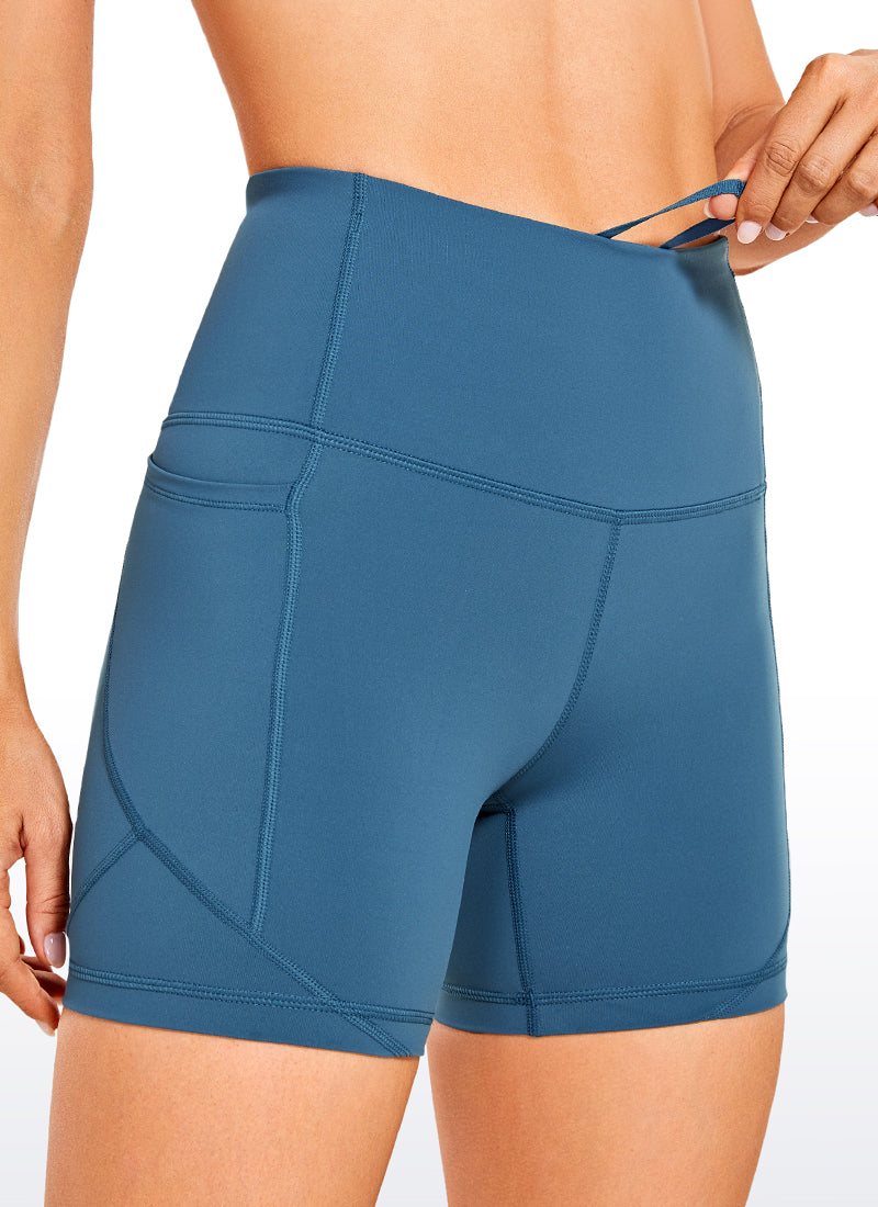 CRZ YOGA Women's Train High Rise Biker Nakedfeel Pocket Shorts 5'' Petrol Blue