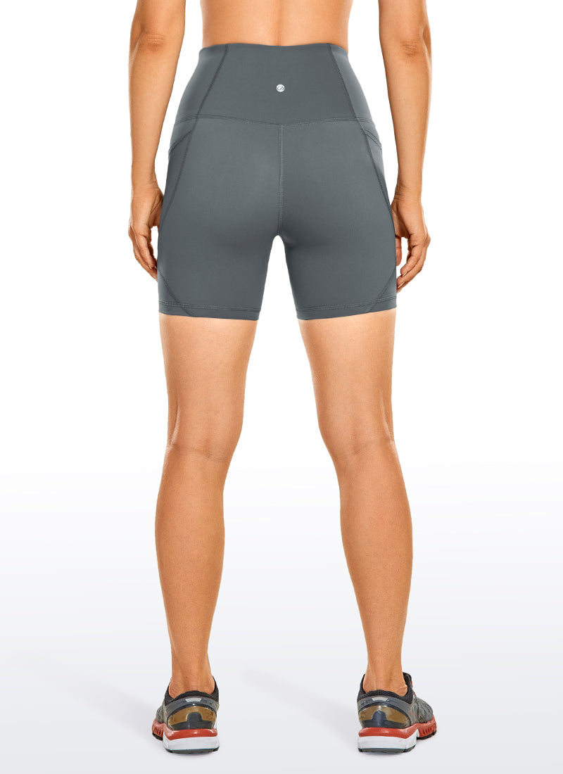 CRZ YOGA Women's Train High Rise Biker Nakedfeel Pocket Shorts 5'' Dark Carbon