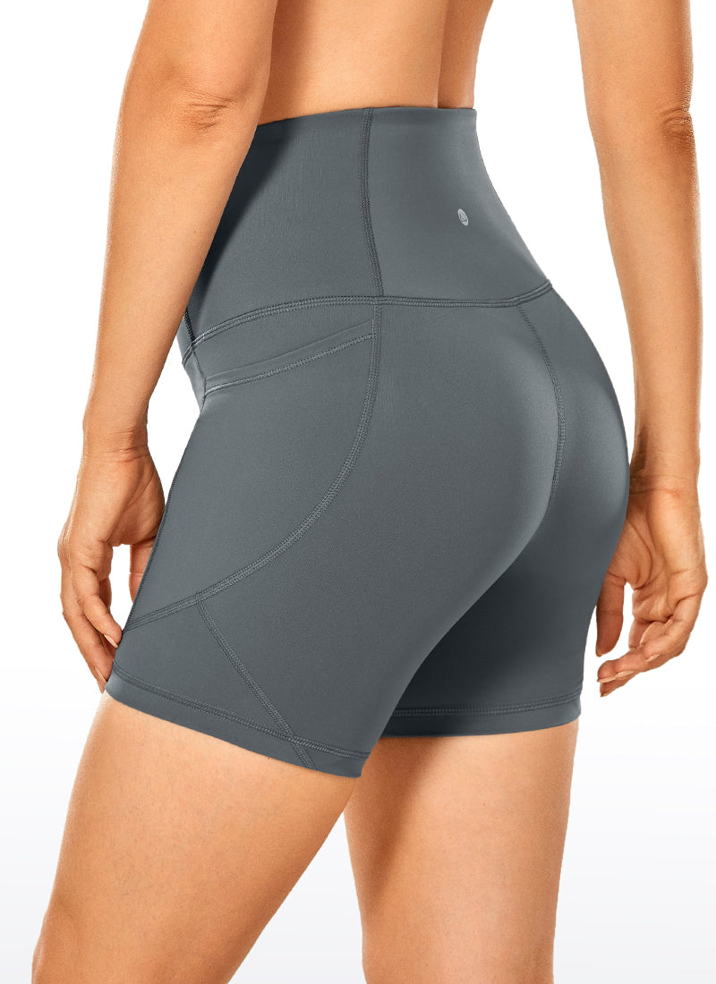 CRZ YOGA Women's Train High Rise Biker Nakedfeel Pocket Shorts 5'' Dark Carbon