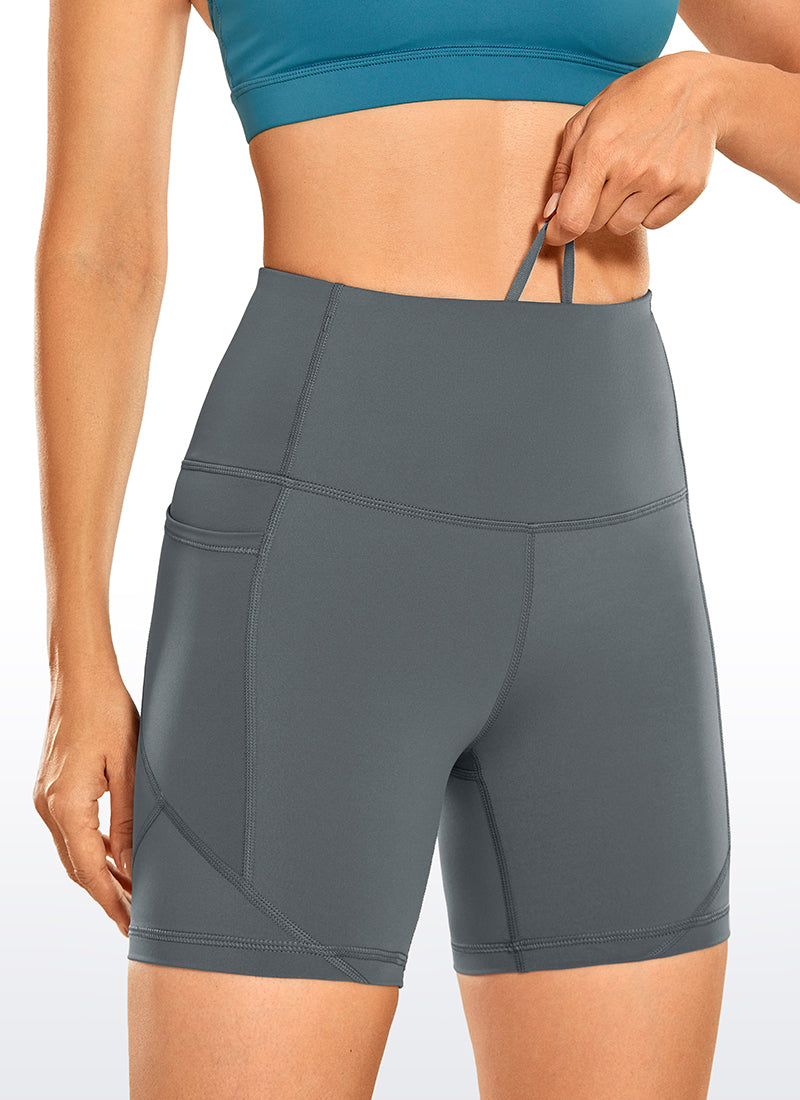 CRZ YOGA Women's Train High Rise Biker Nakedfeel Pocket Shorts 5'' Dark Carbon