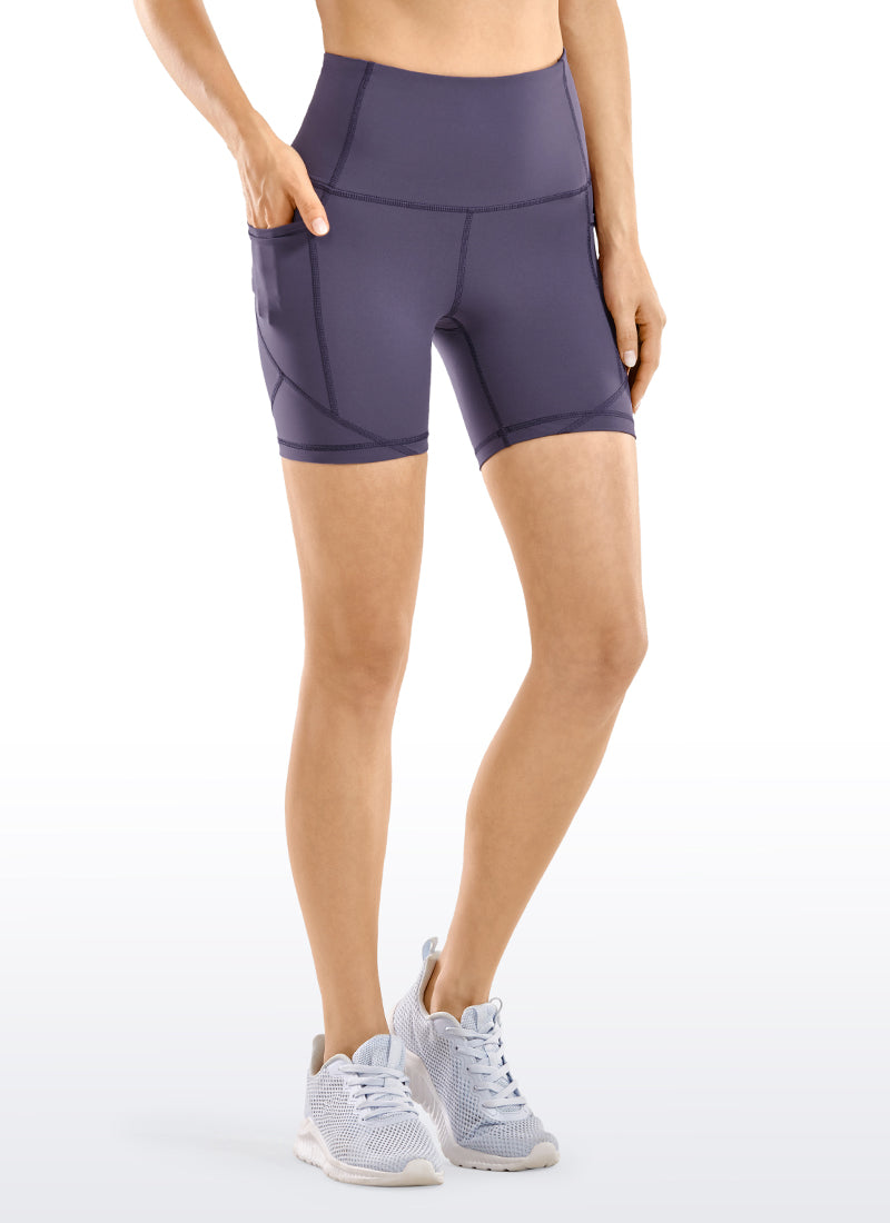 CRZ YOGA Women's Train High Rise Biker Nakedfeel Pocket Shorts 5'' Moon Violet