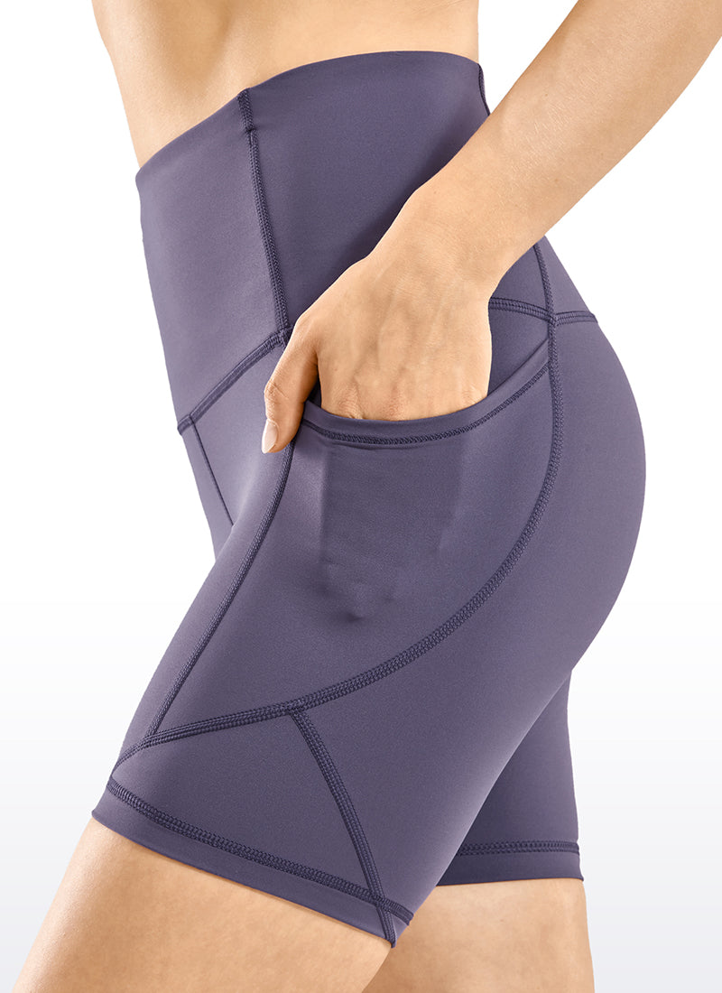 CRZ YOGA Women's Train High Rise Biker Nakedfeel Pocket Shorts 5'' Moon Violet