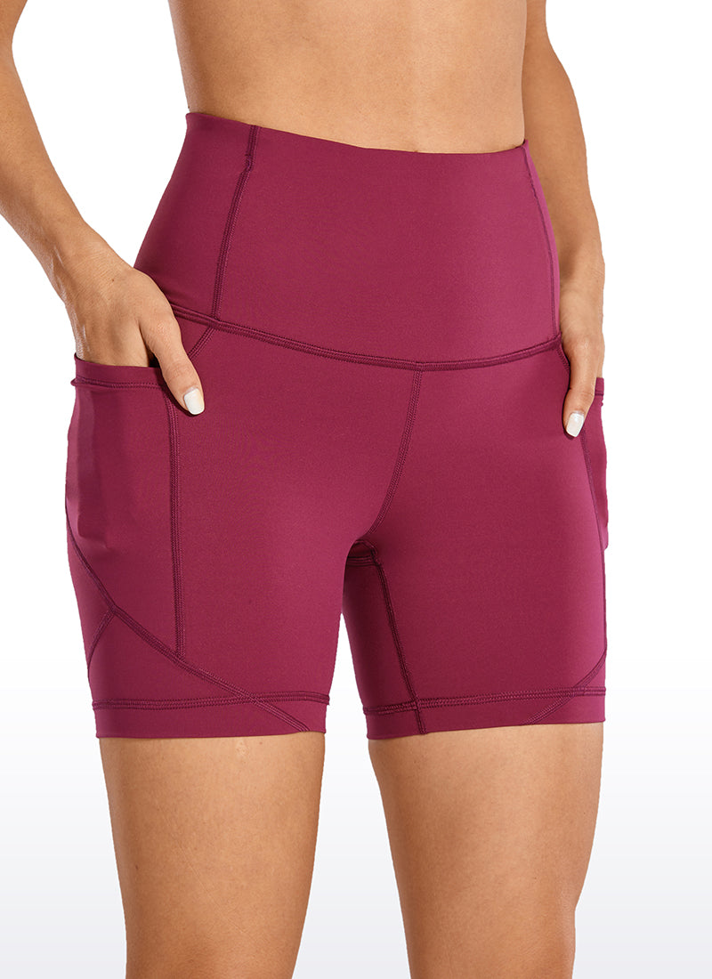 CRZ YOGA Women's Train High Rise Biker Nakedfeel Pocket Shorts 5'' Hazy purple