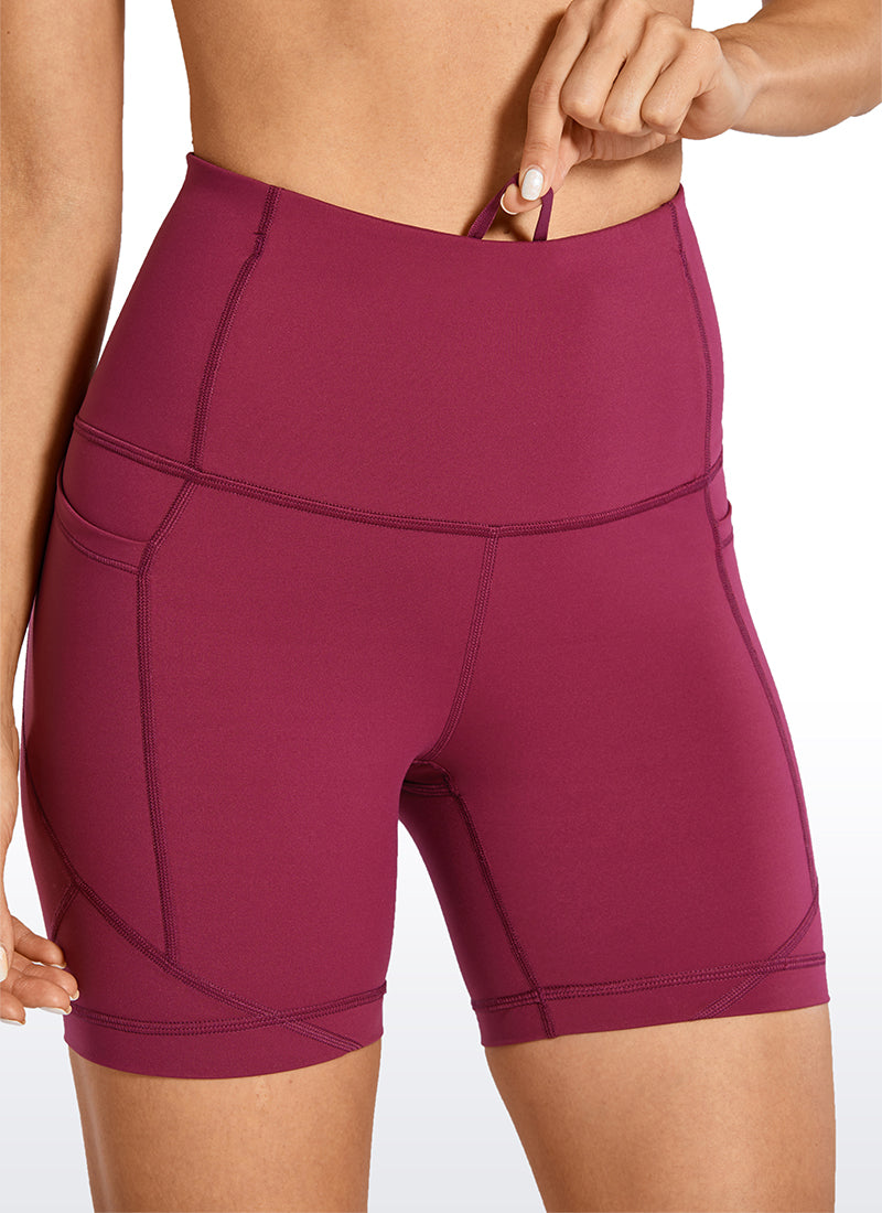 CRZ YOGA Women's Train High Rise Biker Nakedfeel Pocket Shorts 5'' Hazy purple
