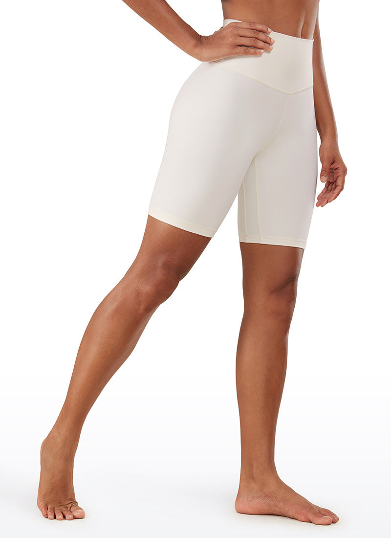 CRZ YOGA Women's Yoga High Rise Biker Shorts Nakedfeel Shorts 8'' White Apricot