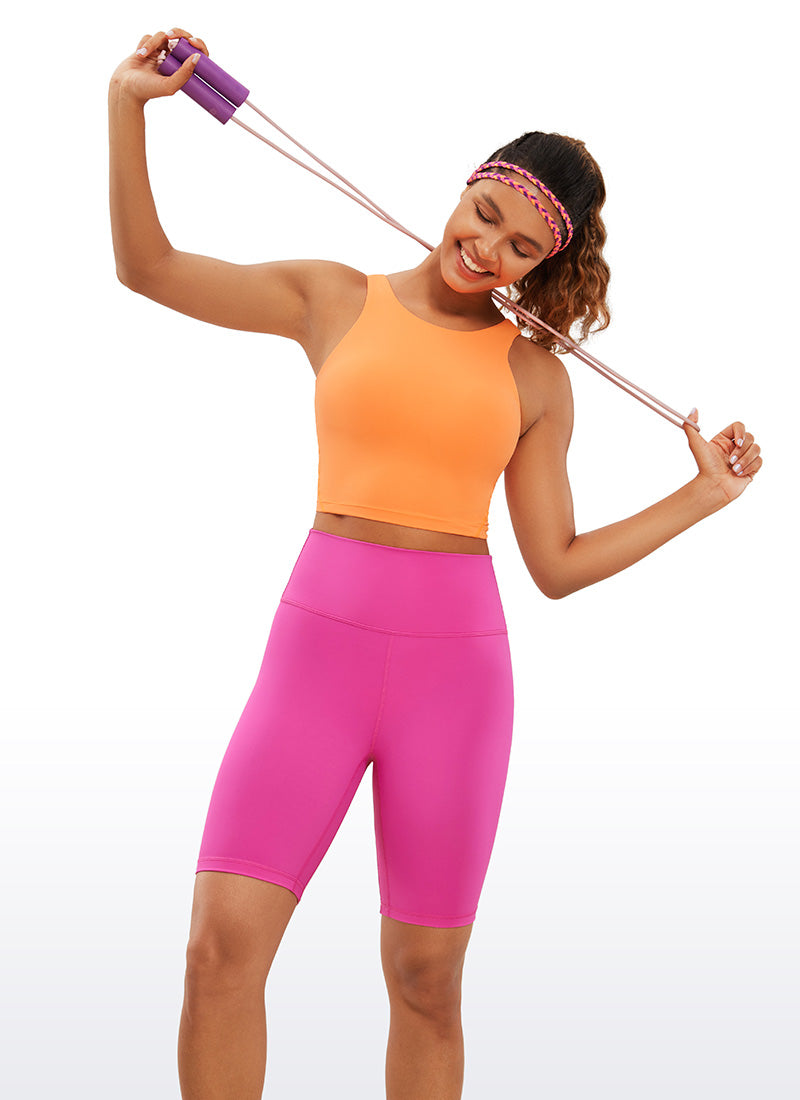 CRZ YOGA Women's Yoga High Rise Biker Shorts Nakedfeel Shorts 8'' Hibiscus Purple