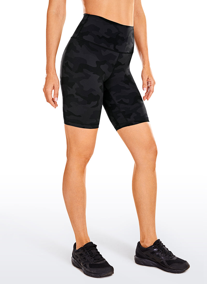 CRZ YOGA Women's Yoga High Rise Biker Shorts Nakedfeel Shorts 8'' Dark grey camouflage @model_info:N
