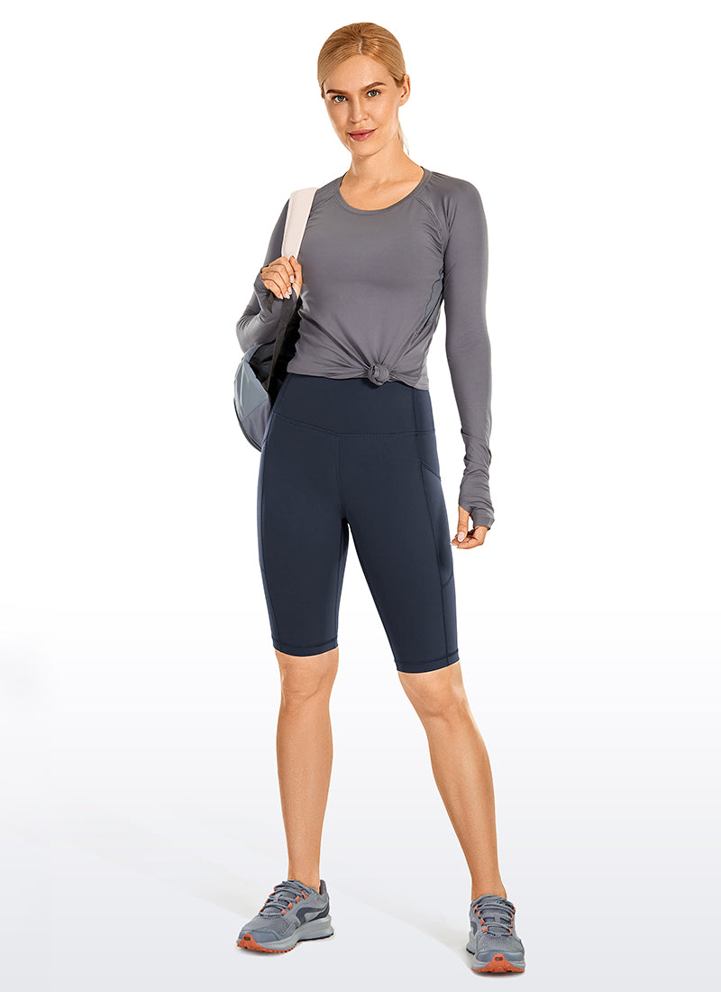 CRZ YOGA Women's Train High Rise Biker Nakedfeel Shorts Pockets 10'' Navy