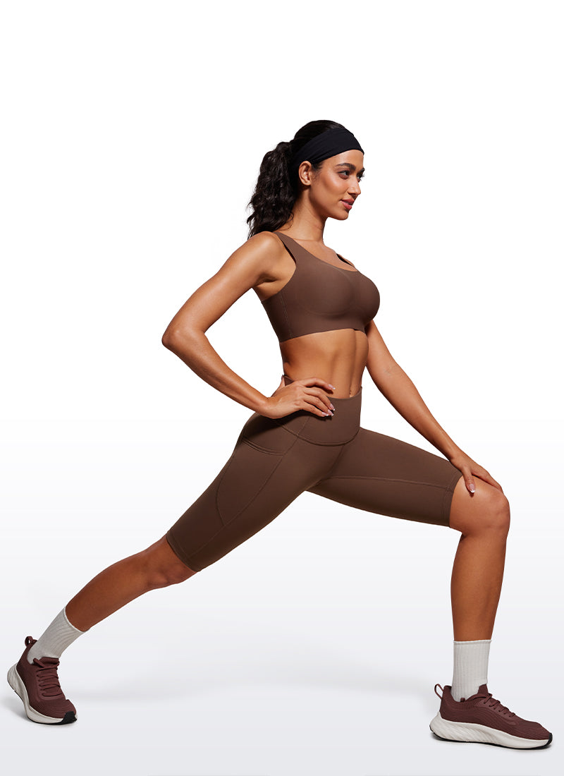 CRZ YOGA Women's Train High Rise Biker Nakedfeel Shorts Pockets 10'' Coffee Brown