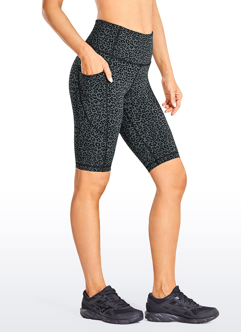 CRZ YOGA Women's Train High Rise Biker Nakedfeel Shorts Pockets 10'' Leopard Printed 1
