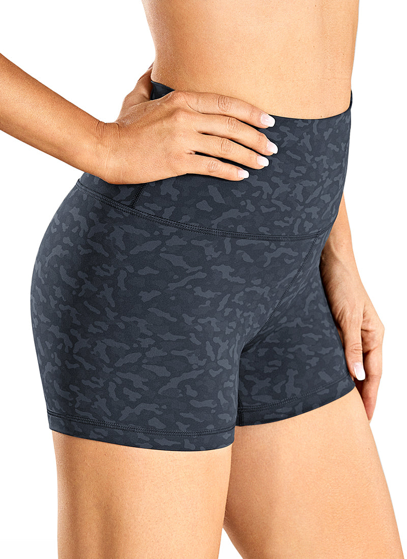 CRZ YOGA Women's Yoga Train High Rise Biker Shorts Nakedfeel Short 3'' Camo Multi 2 @model_info:N