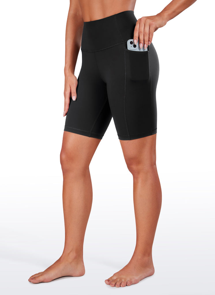 CRZ YOGA Women's Train High Rise Biker Nakedfeel Pocket Shorts 8'' Black