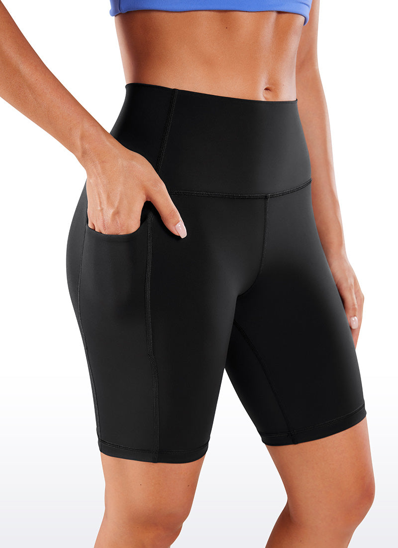 CRZ YOGA Women's Train High Rise Biker Nakedfeel Pocket Shorts 8'' Black