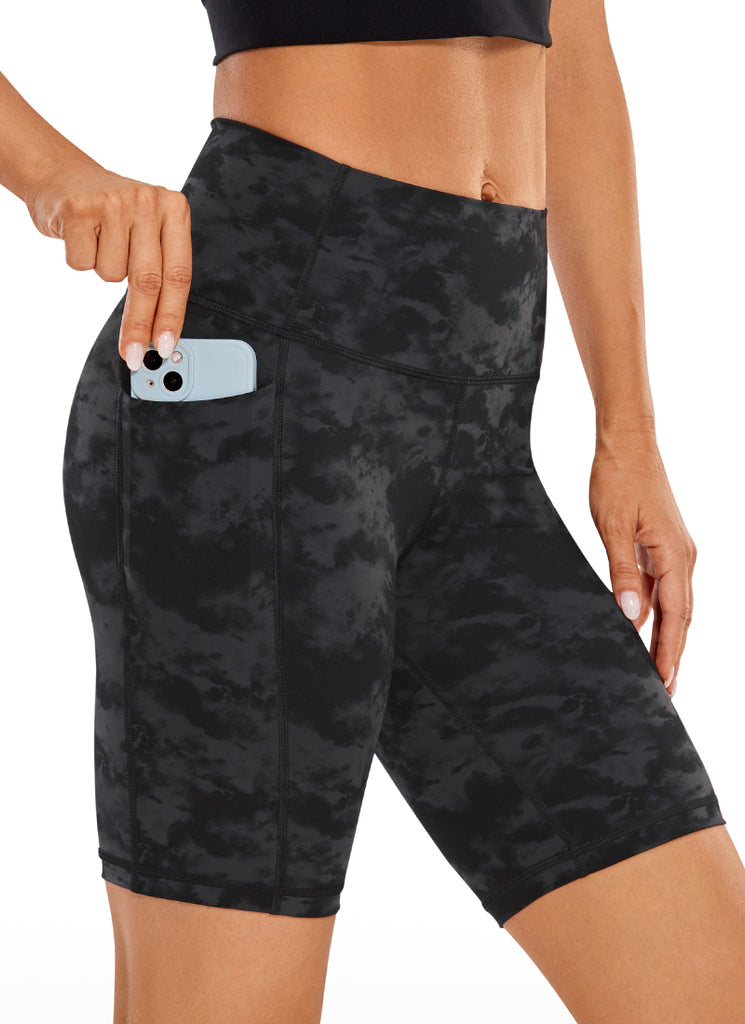 CRZ YOGA Women's Train High Rise Biker Nakedfeel Pocket Shorts 8'' Tie Dye Smoke Ink