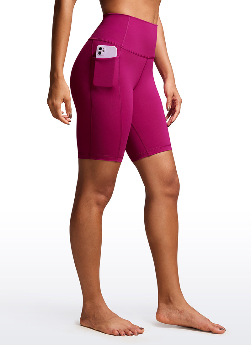CRZ YOGA Women's Train High Rise Biker Nakedfeel Pocket Shorts 8'' Magenta Purple @model_info:Gigi