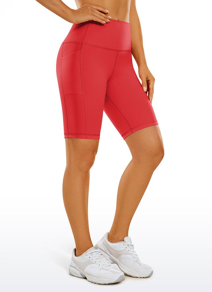 CRZ YOGA Women's Train High Rise Biker Nakedfeel Pocket Shorts 8'' Crimson
