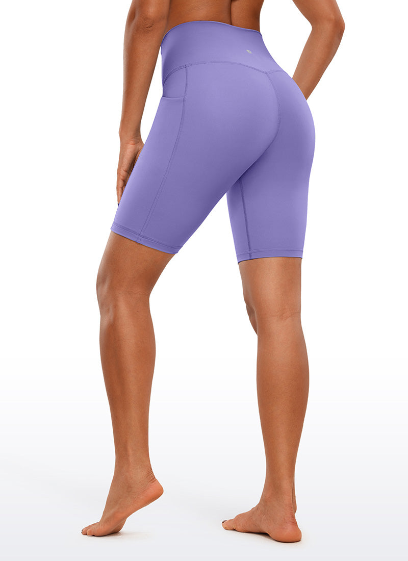CRZ YOGA Women's Train High Rise Biker Nakedfeel Pocket Shorts 8'' Dark Lavender Purple @model_info:Gigi