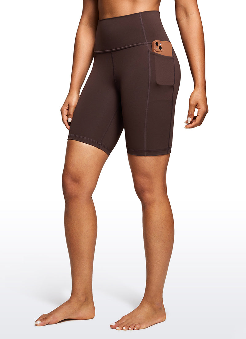 CRZ YOGA Women's Train High Rise Biker Nakedfeel Pocket Shorts 8'' Hot Fudge Brown