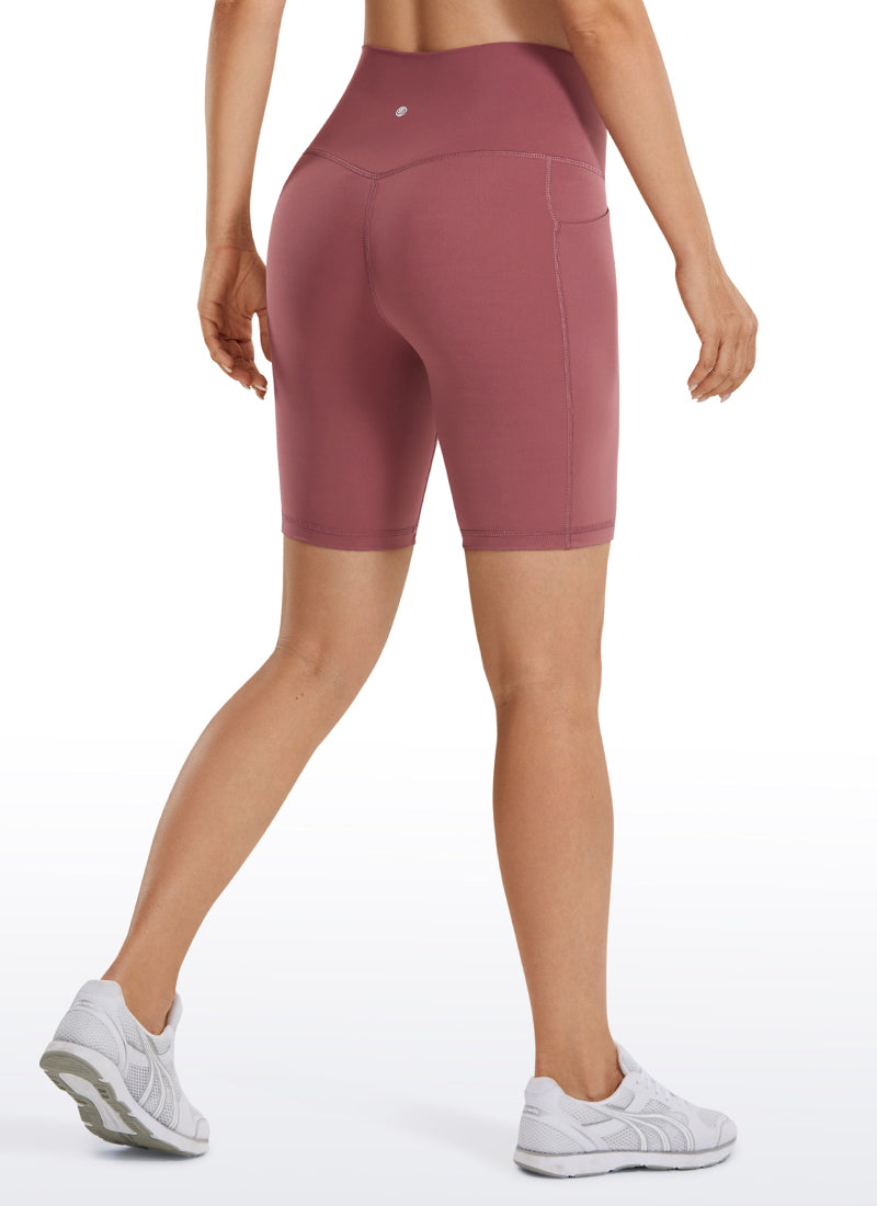 CRZ YOGA Women's Train High Rise Biker Nakedfeel Pocket Shorts 8'' Sepia