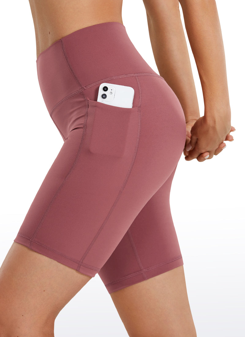 CRZ YOGA Women's Train High Rise Biker Nakedfeel Pocket Shorts 8'' Sepia @model_info:N